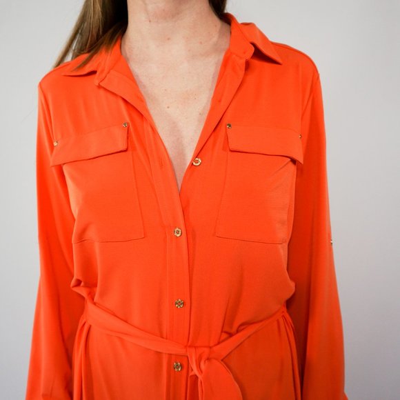 CALVIN KLEIN Orange Button-Down Shirt Dress NWT - Picture 5 of 6